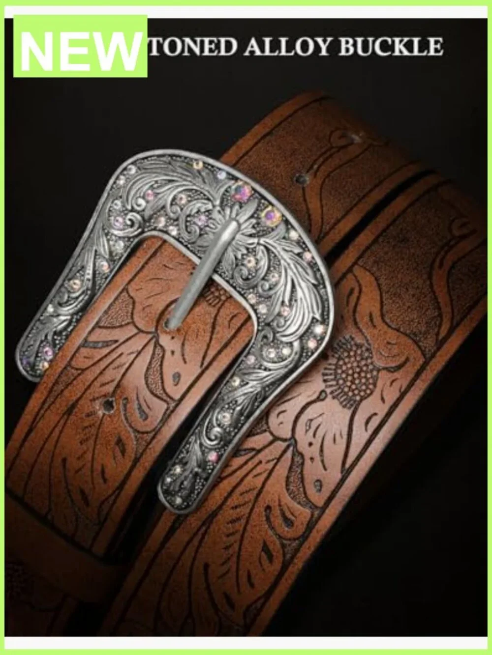 Western Cowgirl Belt Embossed Floral PU Leather Adjustable Unisex Gifts